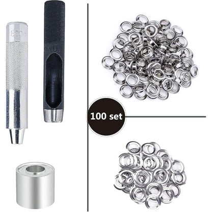 Grommet Kit Tools 10Mm Metal Eyelets Sets 100 Set Grommets Eyelets Kit For Canvas Tarpaulin Tent Repair Silver (2/5