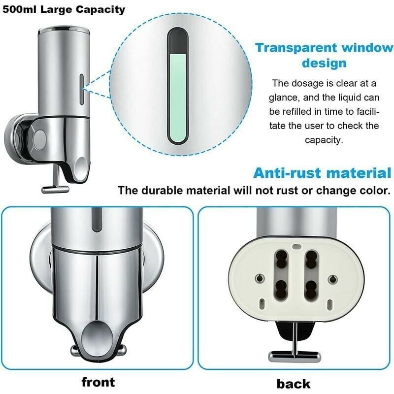 Wall Mounted Soap Dispenser - Manual Soap Dispenser For Kitchen, Bathroom, Shampoo, Shower Gel (500Ml)