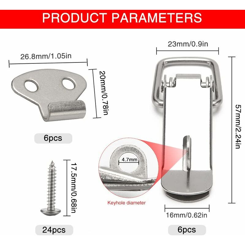 6 pcs Lever Latch Spring Loaded Catch, 72Mm Toggle Spring Loaded Latch With Hook For Cabinet, Box, Drawer, Cupboard,