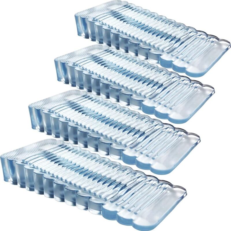 4 pcs Transparent Door Wedge Soft Rubber Non-Slip Block Adjustable Height Door Stopper For Tile, Floor, Concrete,