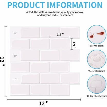 10 pcs White Subway Tiles Self Adhesive Kitchen Bathroom Backsplash 3D Vinyl Brick Adhesive Paper 30X30Cm