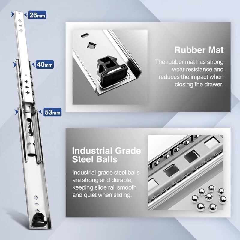 Heavy Duty Drawer Slide With DAmper Drawer Slide 120Kg Load Capacity Ball Bearing 1 Pair (30Cm)