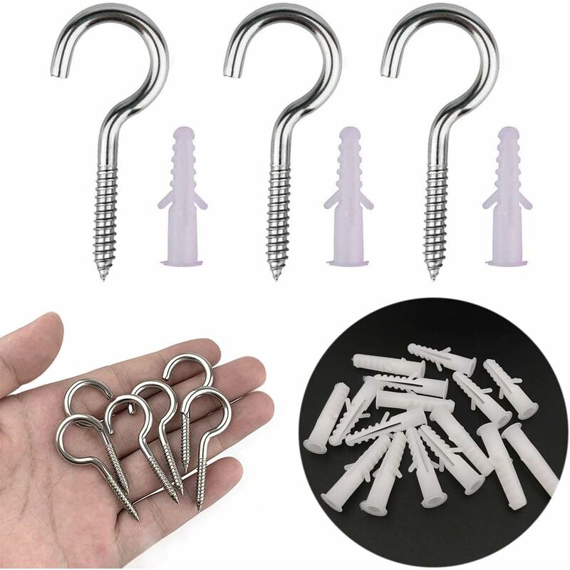10 pcs Eyebolts, Eye Screws, Stainless Steel Screw Hooks, With 10 pcs Dowels Kit, 5 65Mm, For Chandeliers, Crafts