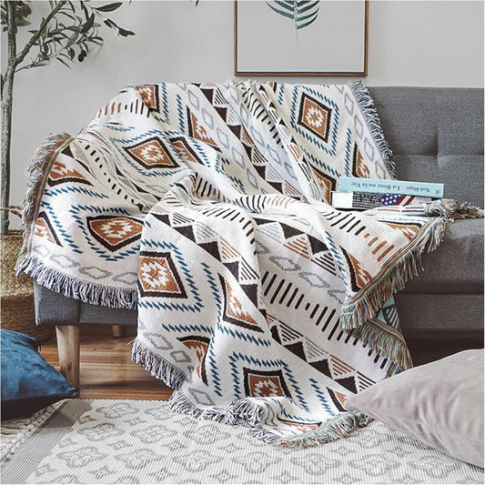 Sofa Blanket With Tassel, Couch Throws, Knitted Blanket, Aztec Ethnic Style Blanket, For Home, Office, Travel, Camping.