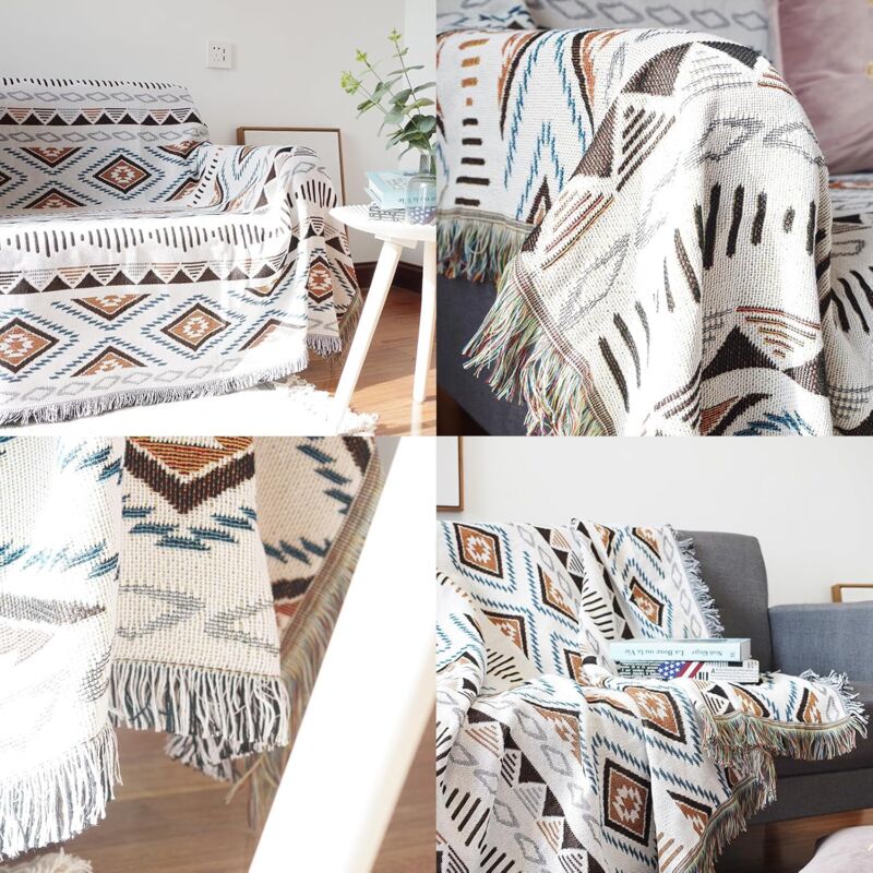 Sofa Blanket With Tassel, Couch Throws, Knitted Blanket, Aztec Ethnic Style Blanket, For Home, Office, Travel, Camping.