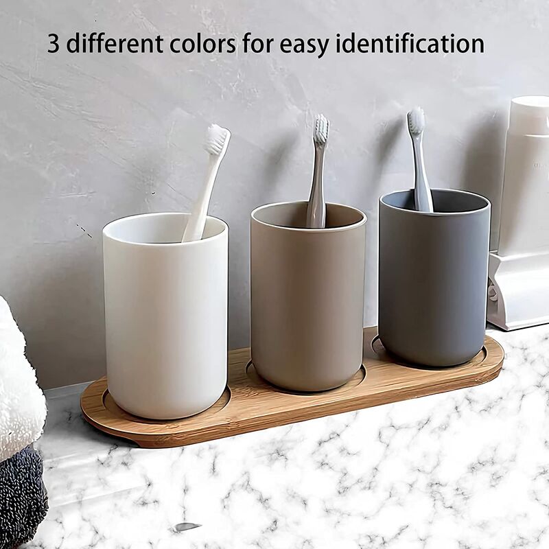 Bathroom Tumbler, Toothbrush Holder, 3 pcs Set, Food Grade Plastic, Absolutely Unbreakable (White, Gray, Brown)
