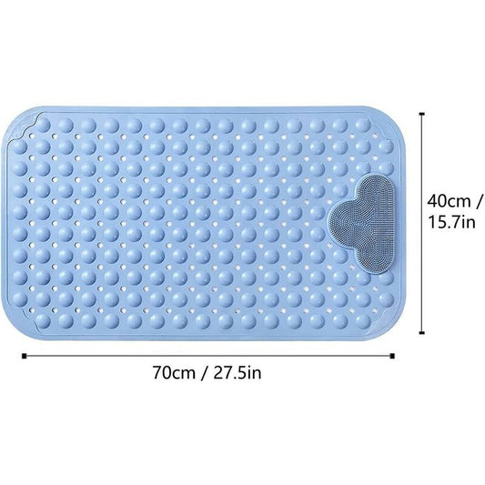 Non-Slip Shower Mat 70 X 40Cm Massage Bath Mat, Bath Mat With Drainage Holes And Suction Cups - Blue