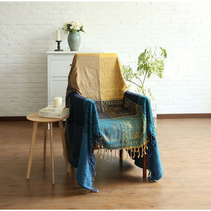 Cotton Single Sofa Blanket, Knitted Fringed Blanket, Double Sided Patchwork, Decorative Warm Blanket For Home Office
