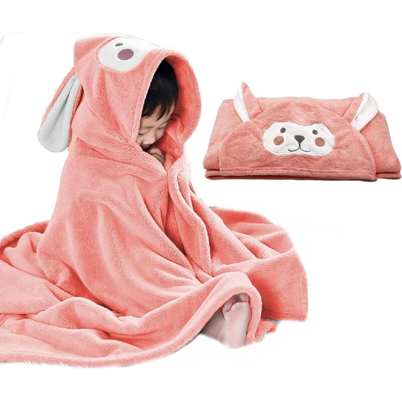Kids Hooded Bath Towel Ultra Soft Highly Absorbent Bath Towel Gift For Boys Girls Extra Large 70X140Cm Pink