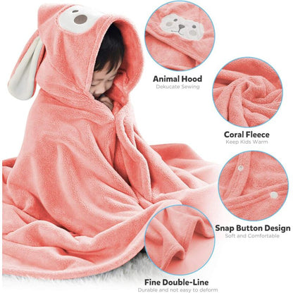 Kids Hooded Bath Towel Ultra Soft Highly Absorbent Bath Towel Gift For Boys Girls Extra Large 70X140Cm Pink