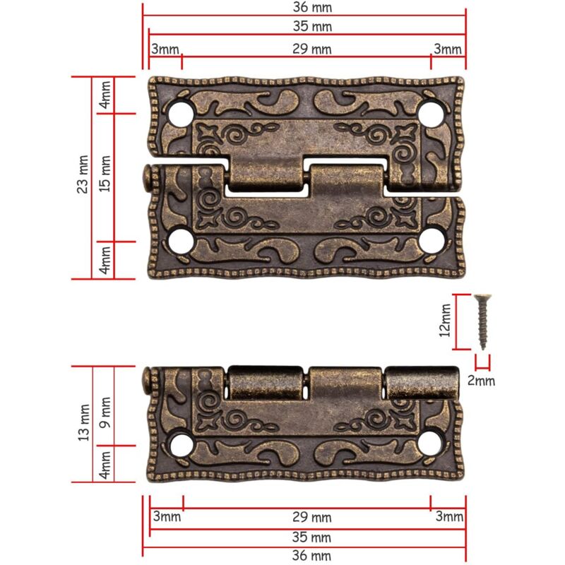 6 pcs Mini Metal Hinges Vintage Style 36 X 23Mm