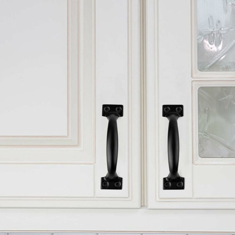 Black Furniture Handle, 10 Pieces Kitchen Cabinet Handles, Arc Drawer Handles, Effortless Push And Pull, With 40