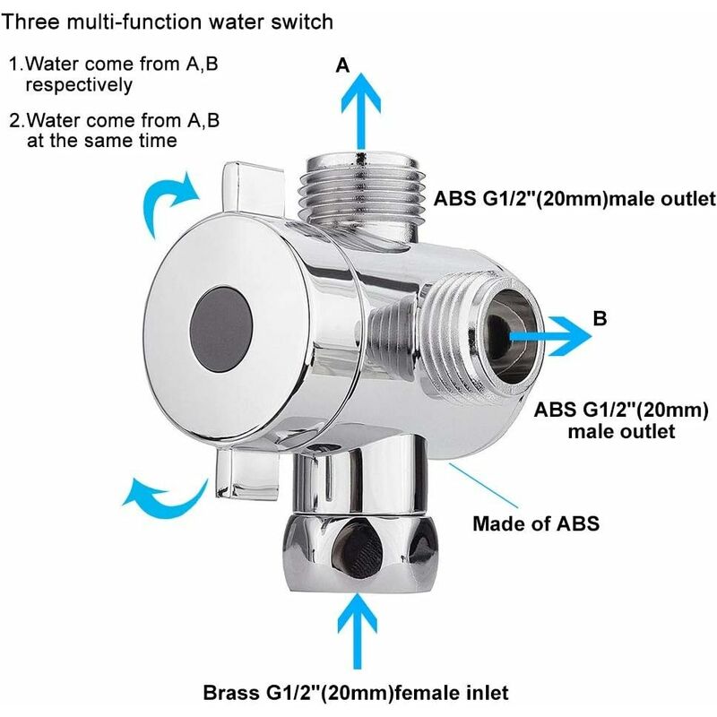 3 Way Multi-Function Shower Faucet Diverter Shower Head Adapter For Shower Arm Kitchen Sink G1/2" T-Bar Faucet