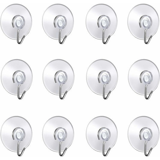 12 Pack Suction Cup Wall Hooks, Small Plastic Suction Cups With ROund Hook For Bathroom And Kitchen (4Cm)