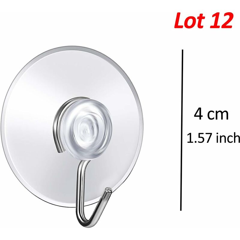 12 Pack Suction Cup Wall Hooks, Small Plastic Suction Cups With ROund Hook For Bathroom And Kitchen (4Cm)