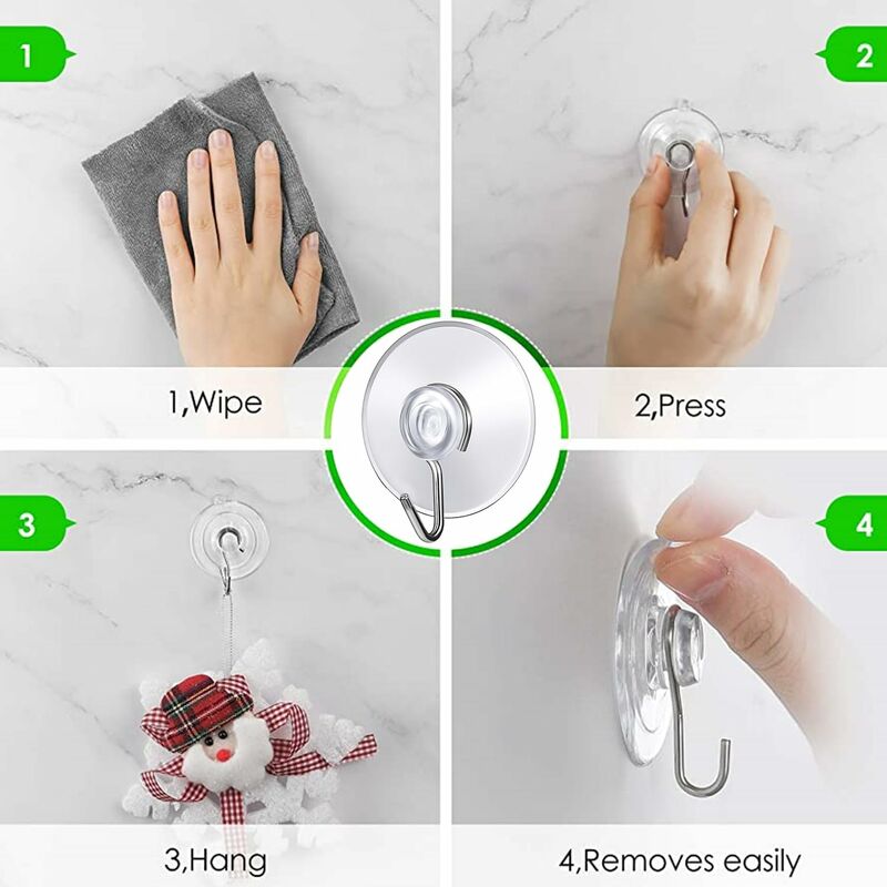 12 Pack Suction Cup Wall Hooks, Small Plastic Suction Cups With ROund Hook For Bathroom And Kitchen (4Cm)