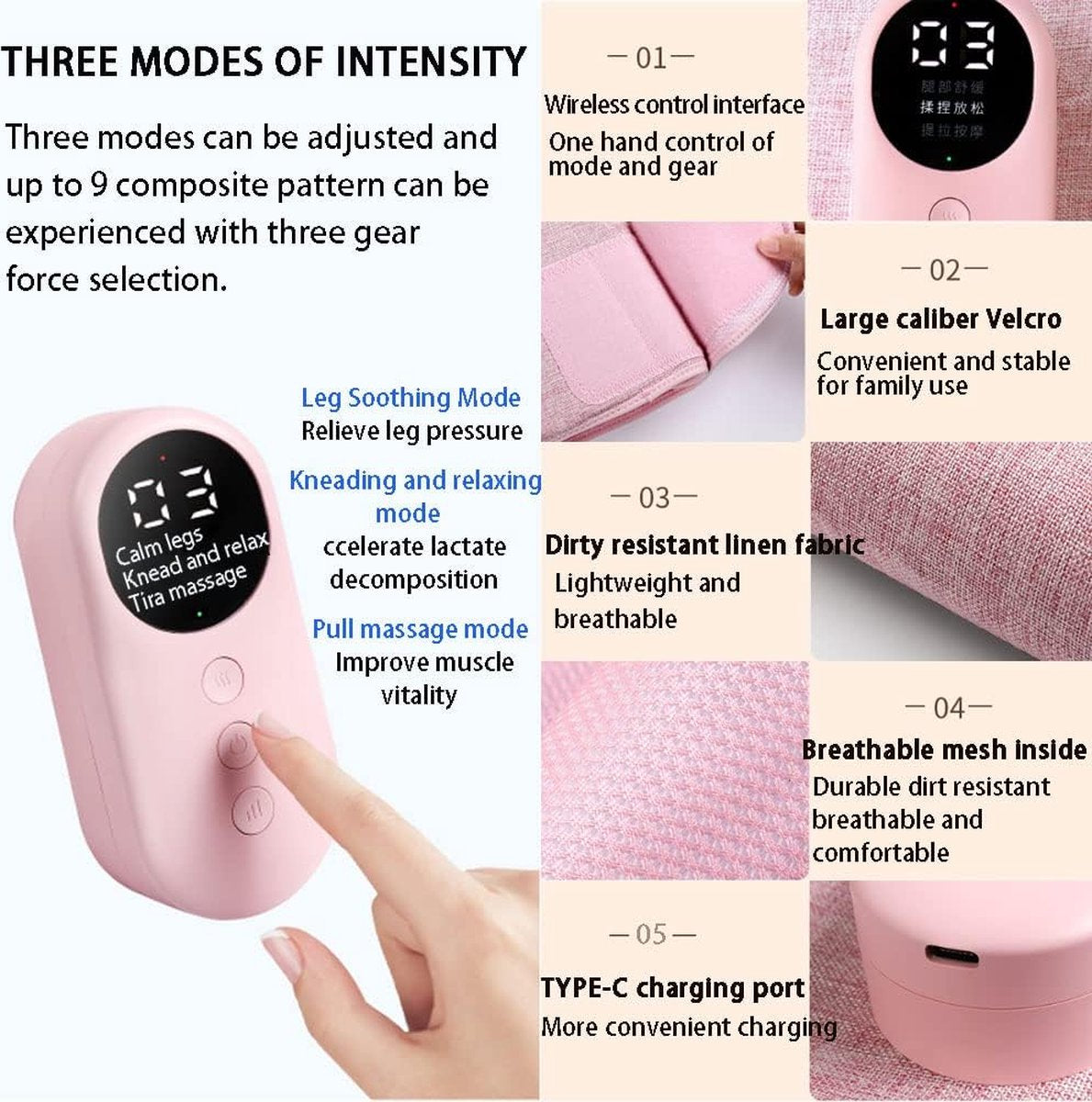 Leg massager for blood circulation (pink)