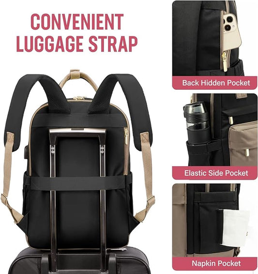 Backpack Waterproof - USB - Beige - Brown - Black