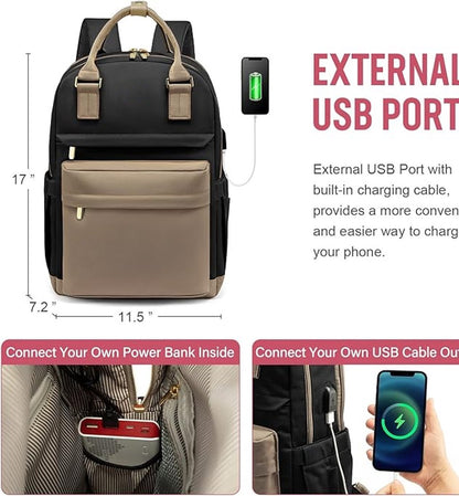 Backpack Waterproof - USB - Beige - Brown - Black