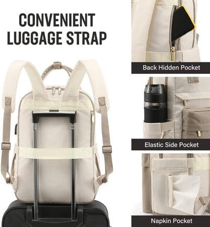 Backpack Waterproof - USB - Beige - White