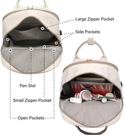 Backpack Waterproof - USB - Beige - White