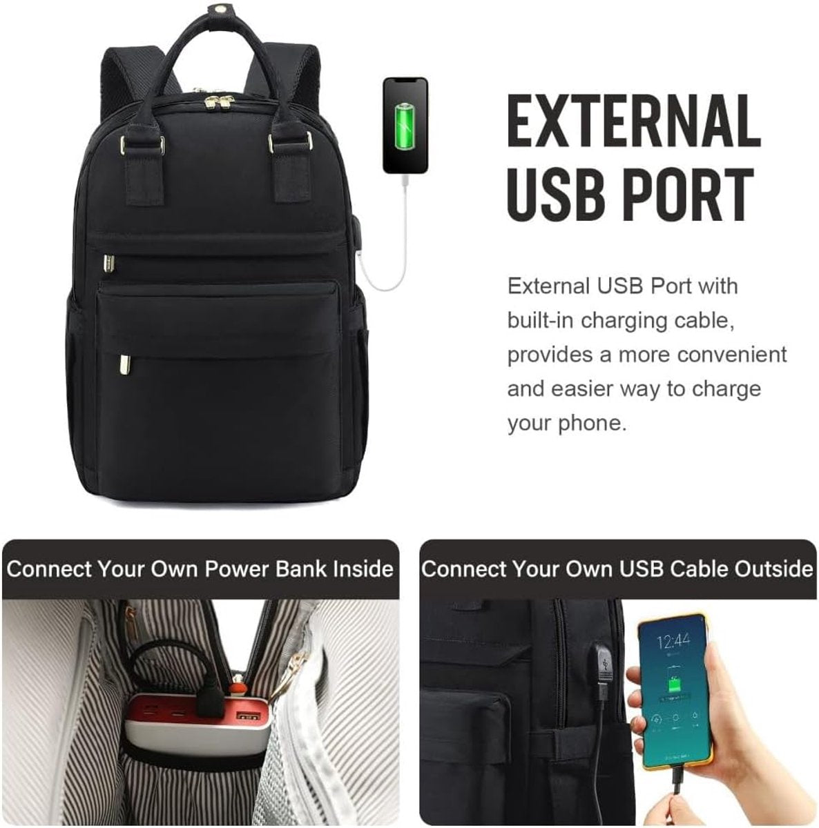 Backpack Waterproof - USB - Black