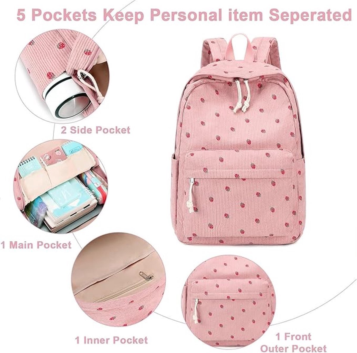 3 PCS Women's Backpack - Pink