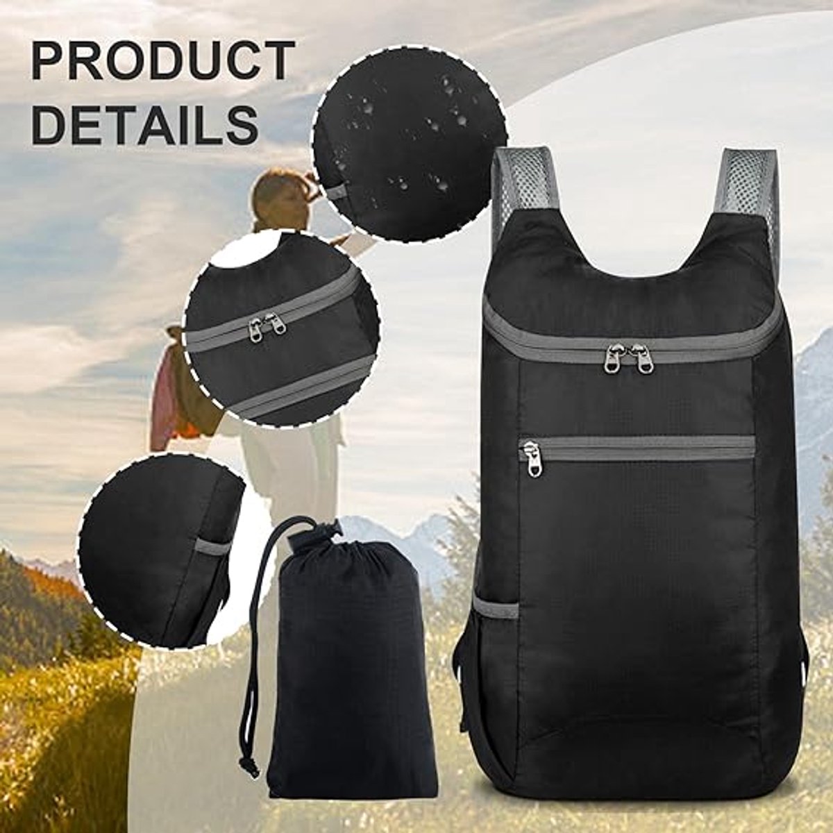 Ultralight Foldable Backpack Black, One size