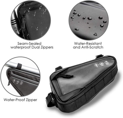 Bicycle pannier - Bicycle frame bag - Bicycle frame bag - Triangular bicycle frame bag - Storage bag - Reflective bicycle bag - Mountain bike, road bike accessories, large capacity - Black
