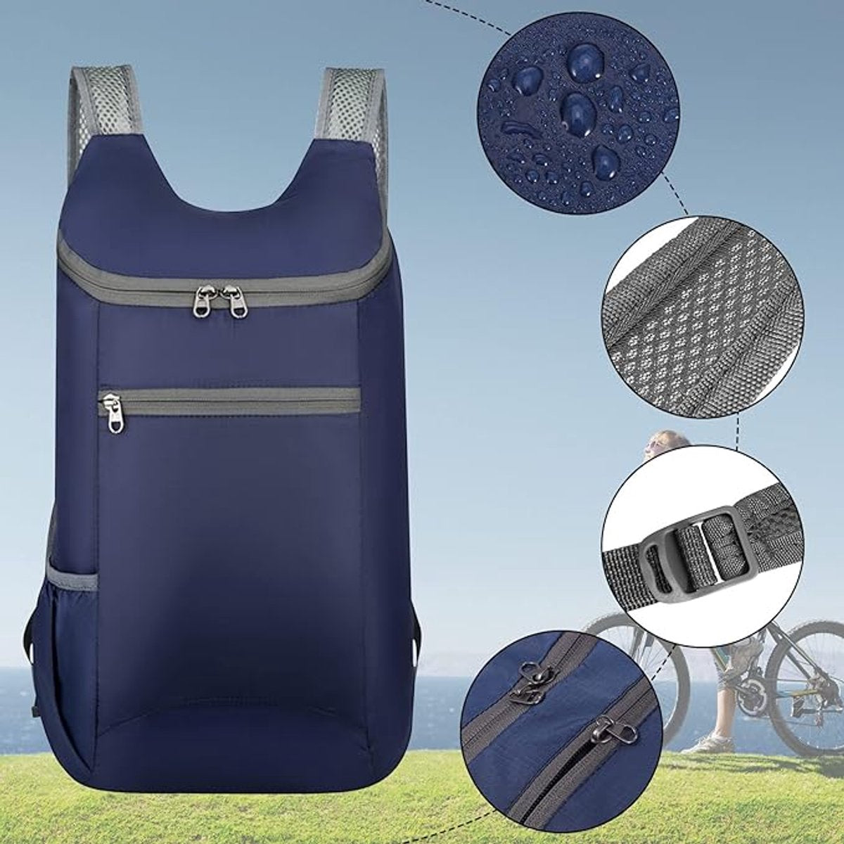 Set of 2 Ultralight Foldable Backpacks - Black and Blue