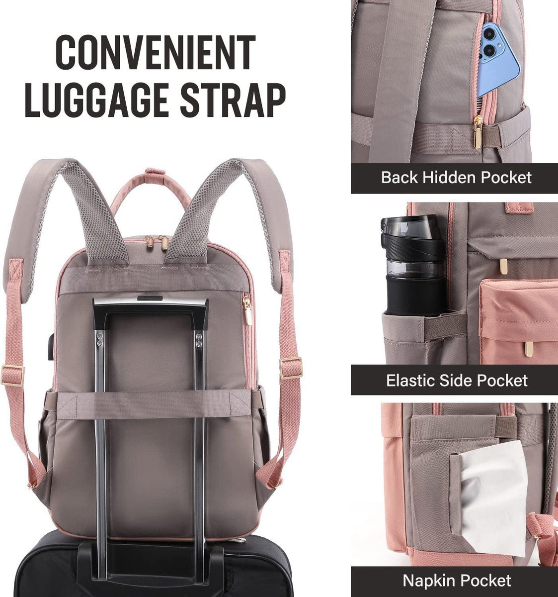 40L Travel Bag Maximum Capacity Backpack - Pink/Grey