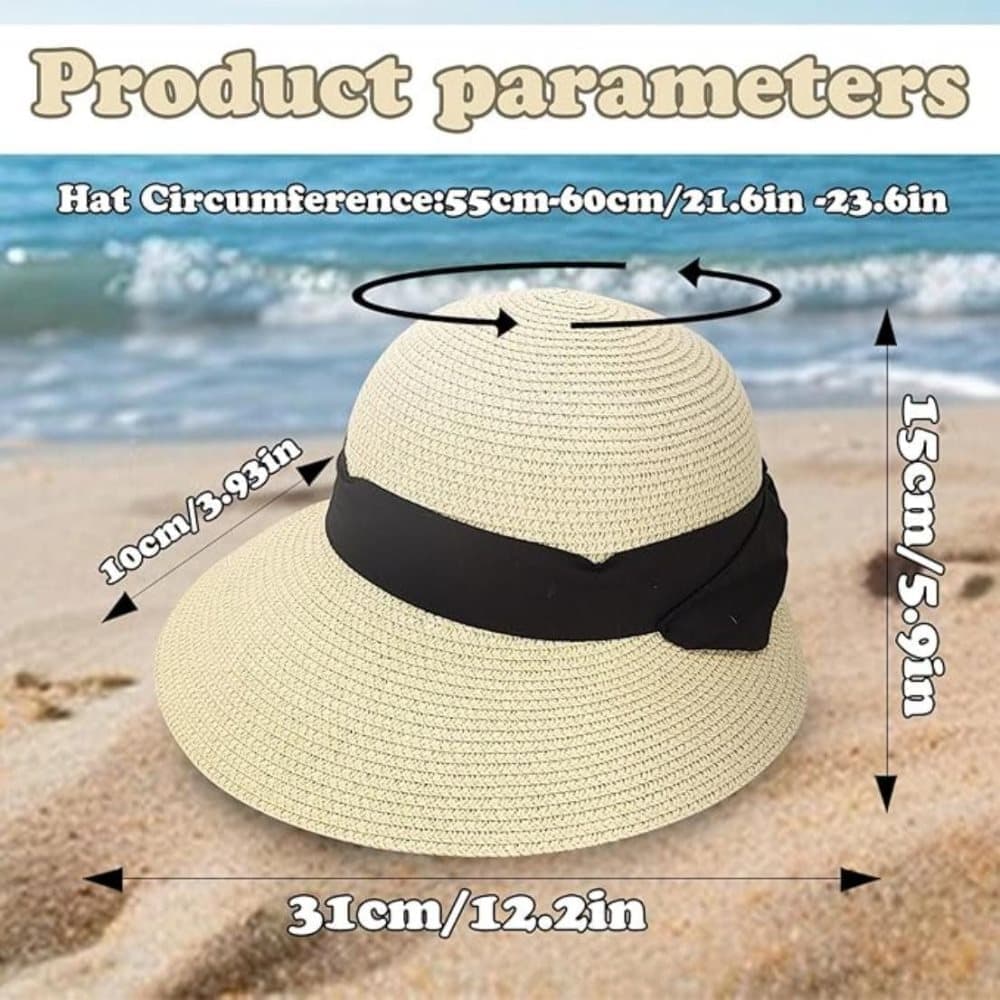 UV-protective Straw Beach Hat for Summer Outdoor, Beige