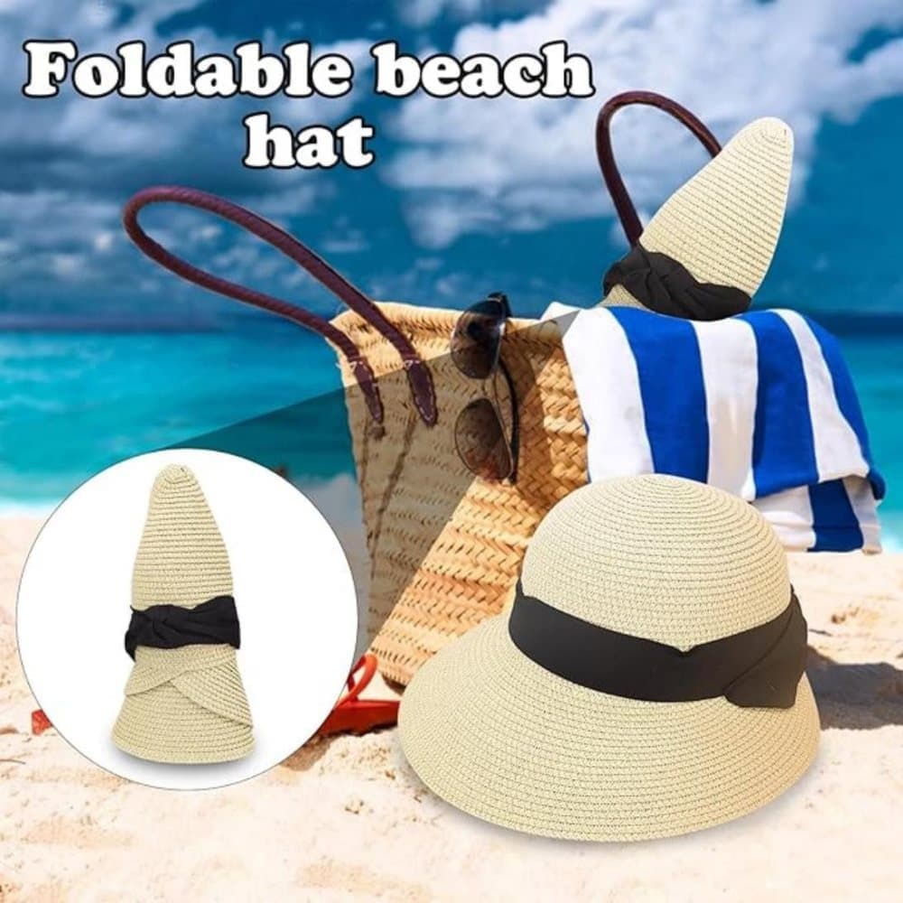 UV-protective Straw Beach Hat for Summer Outdoor, Beige