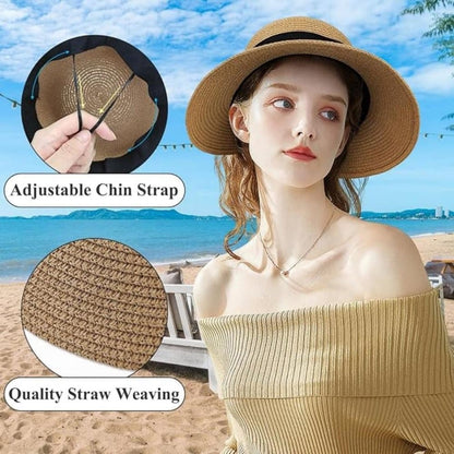 UV Protective Straw Beach Hat Summer Outdoor, Brown