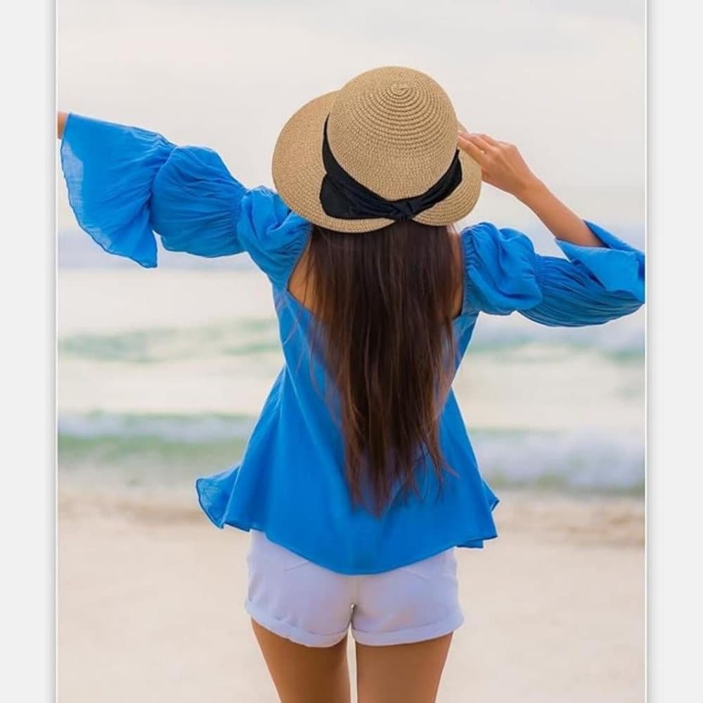 UV Protective Straw Beach Hat Summer Outdoor, Brown