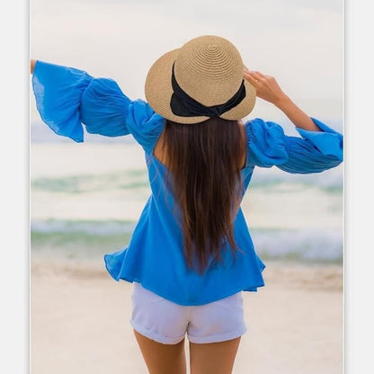 UV Protective Straw Beach Hat Summer Outdoor, Brown