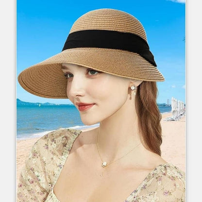 UV Protective Straw Beach Hat for Summer Outdoor, White