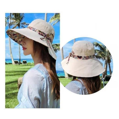 Women's Sun Hat UV Protection with Foldable Visor, Double Sided Blue