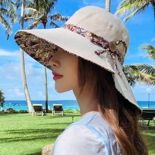 Women's Sun Hat UV Protection with Foldable Visor, Double Sided Blue