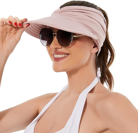 Women's UPF 50+ UV Protection Sun Visor Hat |  That Girl Aesthetic High Ponytail Wide Brim Hat | Birthday Gift for Her Beach Golf Hiking Outdoor Daily Casual WearPink