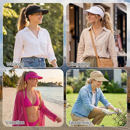 Women's UPF 50+ UV Protection Sun Visor Hat |  That Girl Aesthetic High Ponytail Wide Brim Hat | Birthday Gift for Her Beach Golf Hiking Outdoor Daily Casual WearBeige