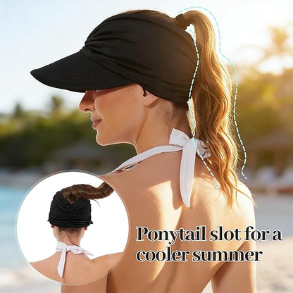 Women's UPF 50+ UV Protection Sun Visor Hat |  That Girl Aesthetic High Ponytail Wide Brim Hat | Birthday Gift for Her Beach Golf Hiking Outdoor Daily Casual WearBeige