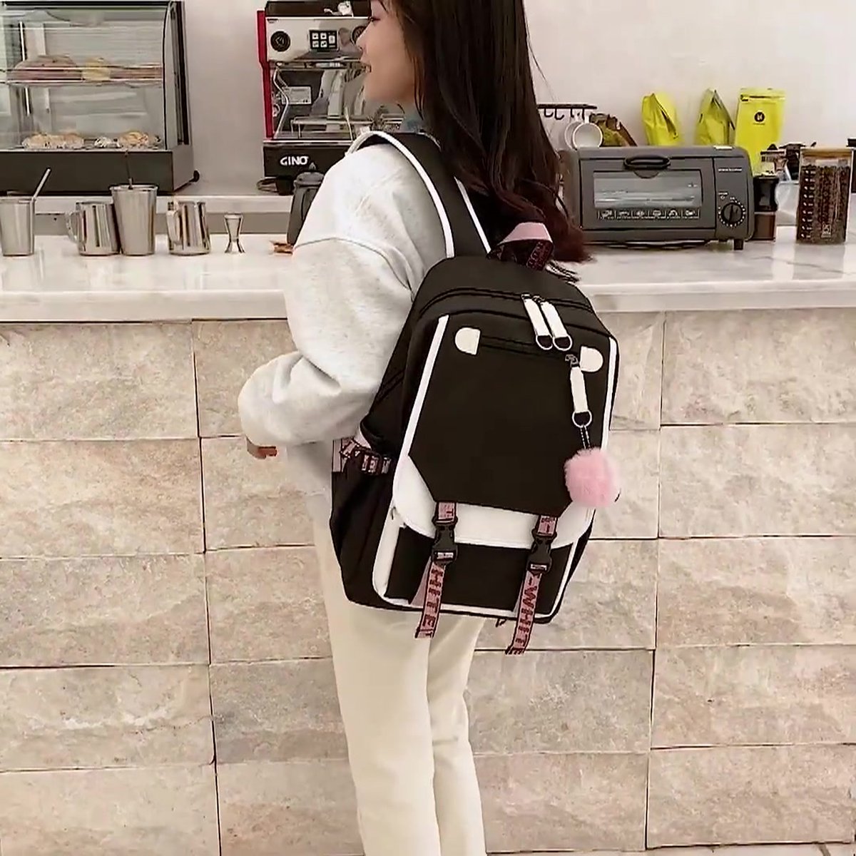 Girls School Student School Bag Outdoor Backpack With USB Charging Port, Pink