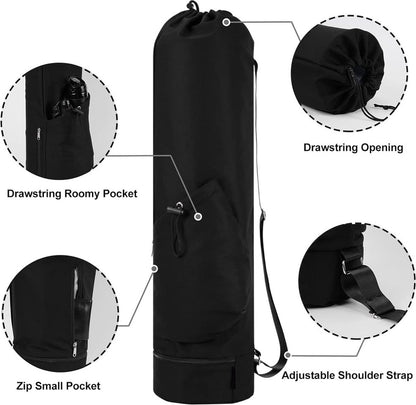 Yoga Bag with Drawstring and Storage Compartment - Black