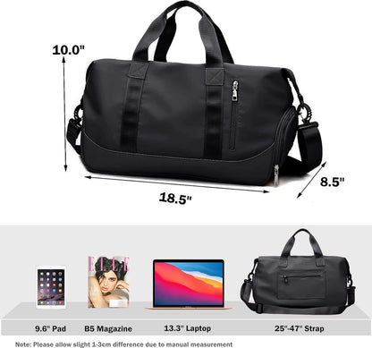 Travel Bag - Gym Bag - Hand Luggage Travel Bag - 47 x 25 x 22 cm - Sports Bag - Shoulder Bag - Waterproof and durable - With shoe compartment - Wet and dry - Suitable for men and women Swimming Sports Travel Gym Bag (black)