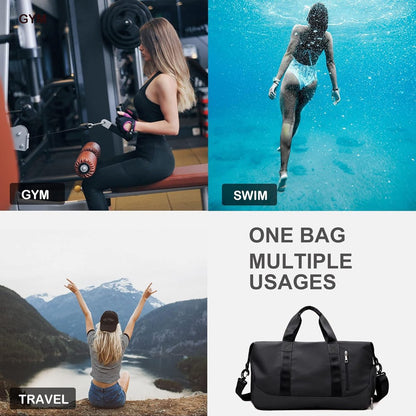 Travel Bag - Gym Bag - Hand Luggage Travel Bag - 47 x 25 x 22 cm - Sports Bag - Shoulder Bag - Waterproof and durable - With shoe compartment - Wet and dry - Suitable for men and women Swimming Sports Travel Gym Bag (black)