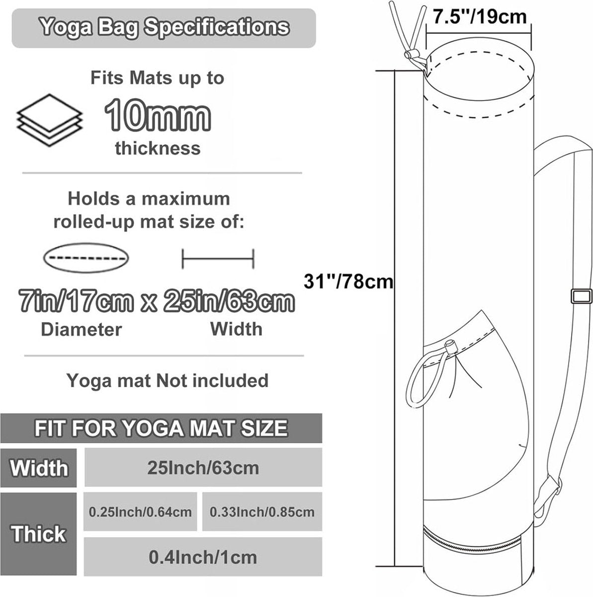 Yoga Bag with Drawstring and Storage Compartment - White