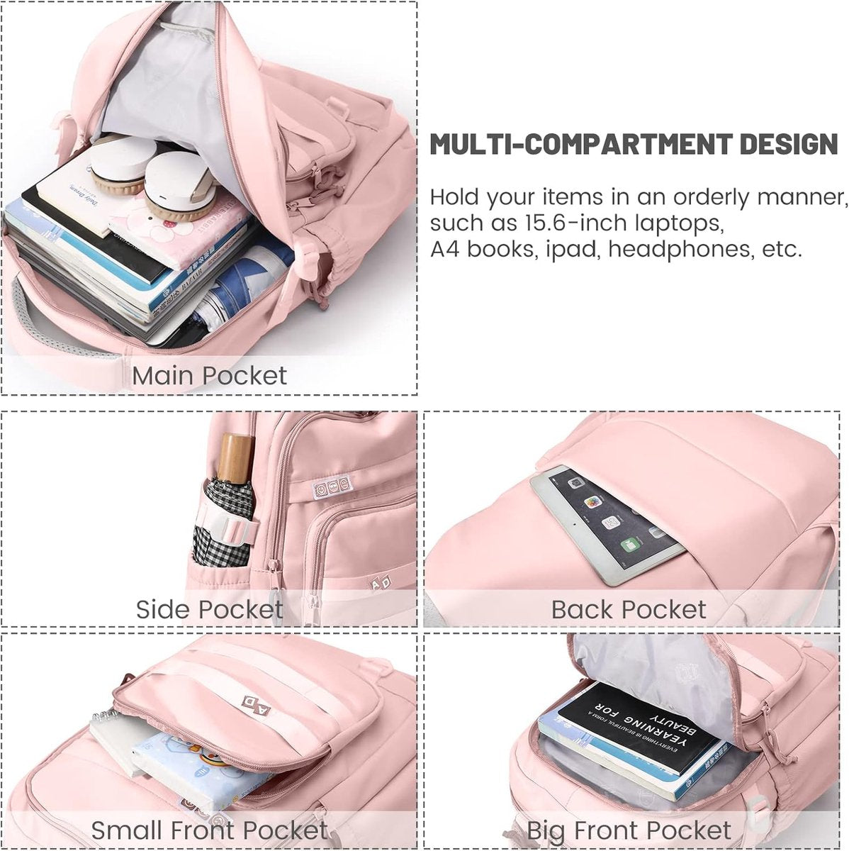 Waterproof backpack for girls - Pink