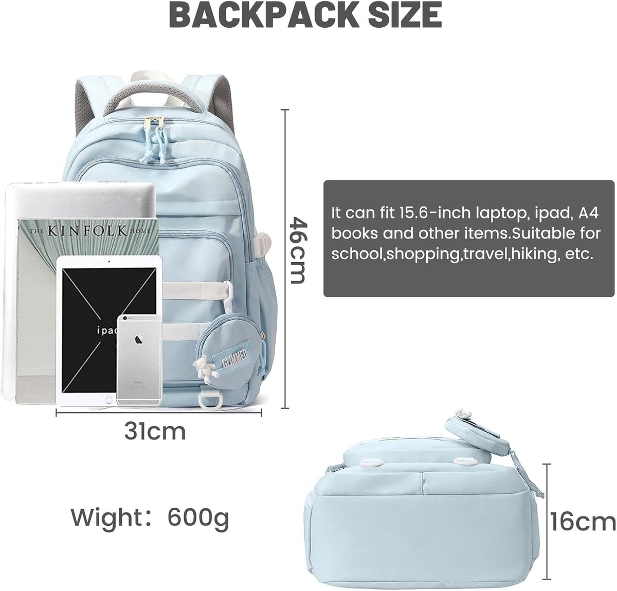 Waterproof backpack for girl - Blue
