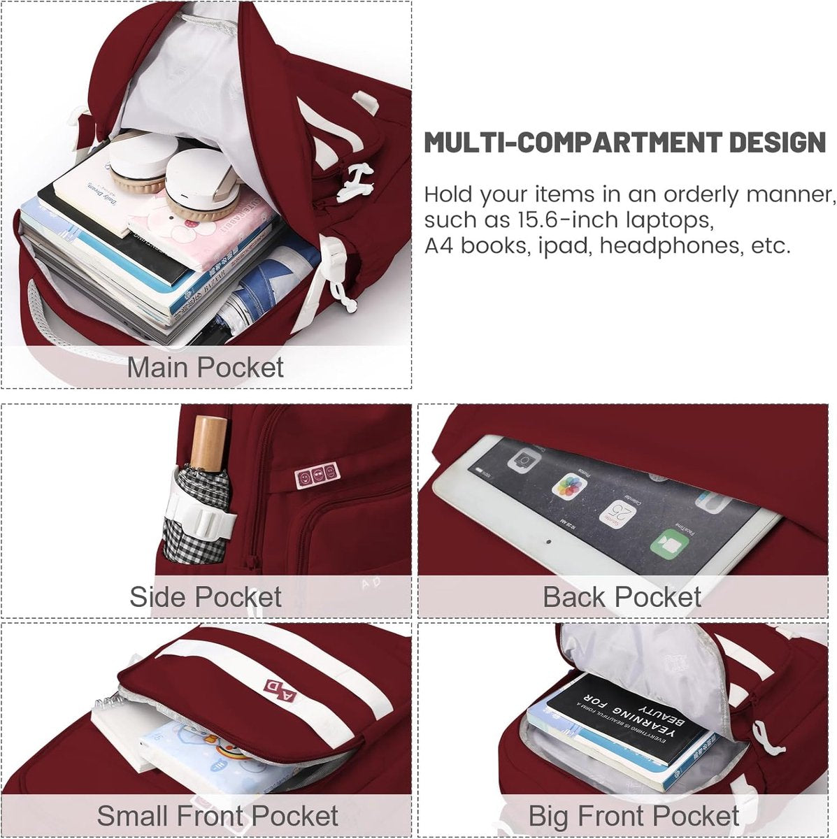 Waterproof backpack for girls - Red